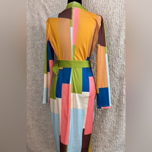 Chicme-colorful midi dress, fun mix of pinks, lime green and brown, SZ L - Picture 3 of 6